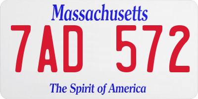 MA license plate 7AD572