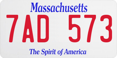 MA license plate 7AD573