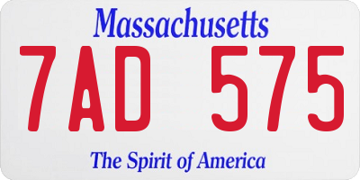 MA license plate 7AD575