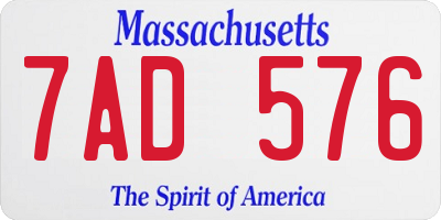 MA license plate 7AD576