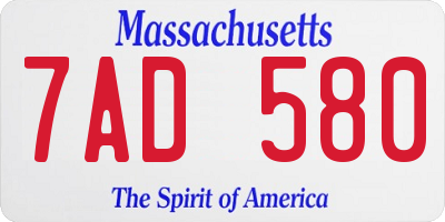 MA license plate 7AD580