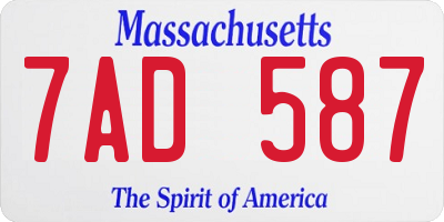 MA license plate 7AD587