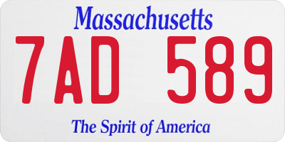 MA license plate 7AD589