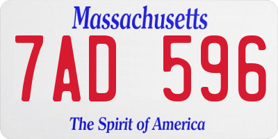 MA license plate 7AD596
