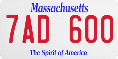 MA license plate 7AD600