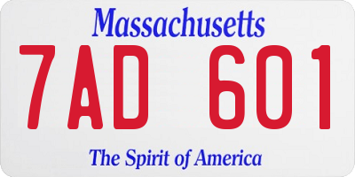 MA license plate 7AD601