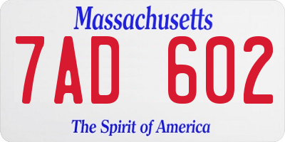 MA license plate 7AD602