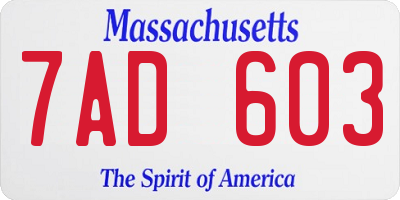 MA license plate 7AD603
