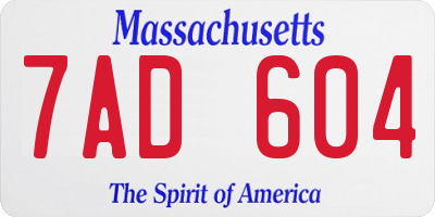 MA license plate 7AD604