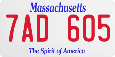MA license plate 7AD605