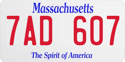 MA license plate 7AD607