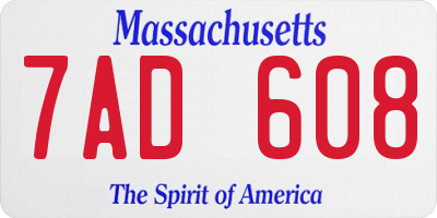 MA license plate 7AD608
