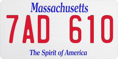 MA license plate 7AD610