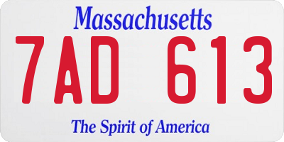 MA license plate 7AD613