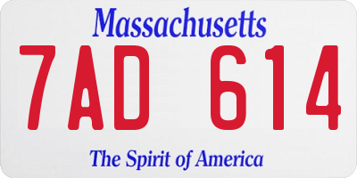 MA license plate 7AD614