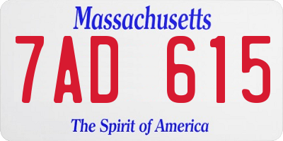MA license plate 7AD615