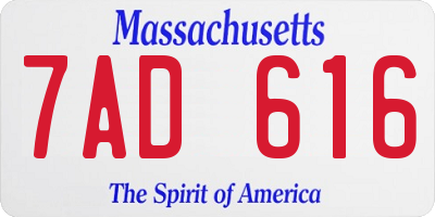 MA license plate 7AD616
