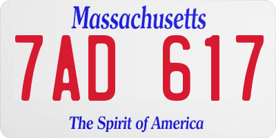 MA license plate 7AD617