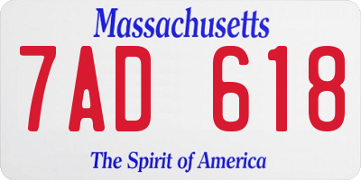 MA license plate 7AD618