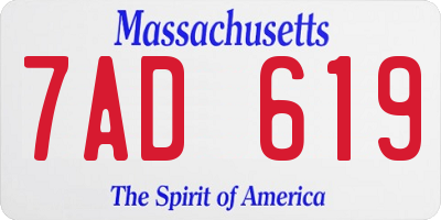 MA license plate 7AD619