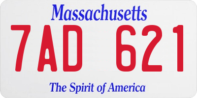 MA license plate 7AD621