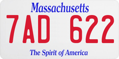 MA license plate 7AD622