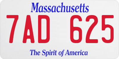 MA license plate 7AD625
