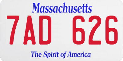 MA license plate 7AD626