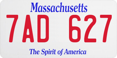 MA license plate 7AD627