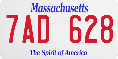 MA license plate 7AD628
