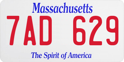 MA license plate 7AD629