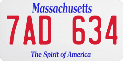 MA license plate 7AD634