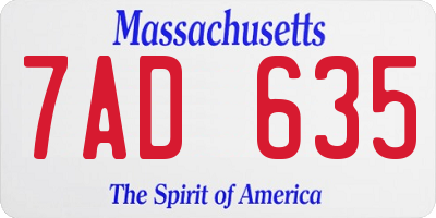 MA license plate 7AD635