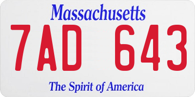 MA license plate 7AD643
