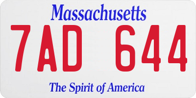 MA license plate 7AD644