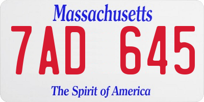 MA license plate 7AD645