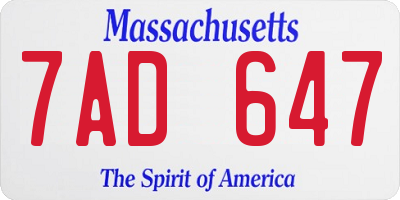 MA license plate 7AD647