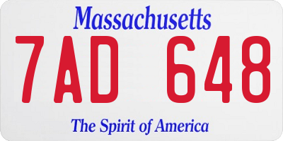 MA license plate 7AD648