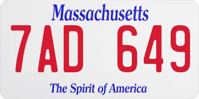 MA license plate 7AD649