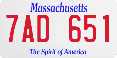 MA license plate 7AD651