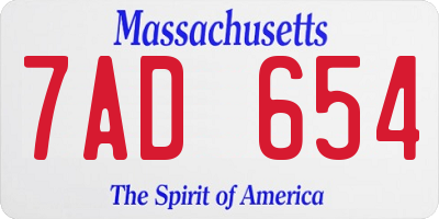 MA license plate 7AD654