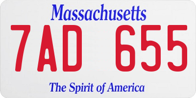 MA license plate 7AD655