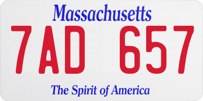 MA license plate 7AD657