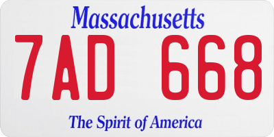 MA license plate 7AD668
