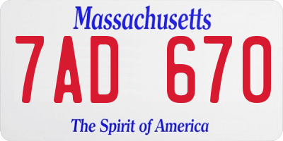 MA license plate 7AD670