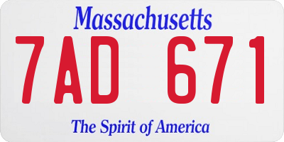 MA license plate 7AD671