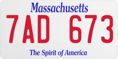 MA license plate 7AD673