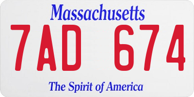 MA license plate 7AD674