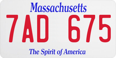 MA license plate 7AD675