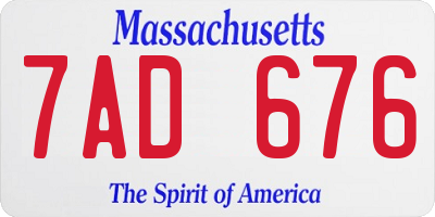 MA license plate 7AD676